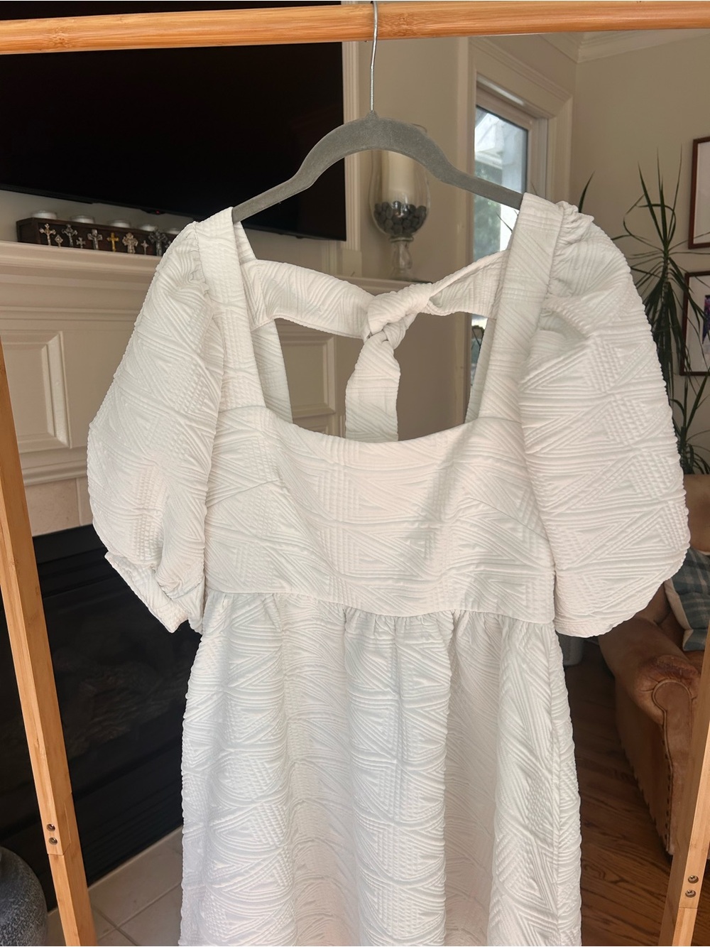Free People White Textured Puff Sleeve Mini Dress - Picture 2 of 4